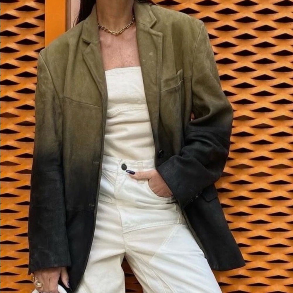 Zara Leather Collection 100% Suede Ombré Blazer